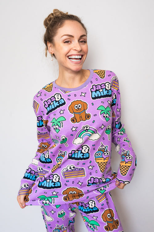 Jas og Mika "Dreams" Pyjamas Sæt - Lilla (2 Dele, Trøje og Bukser)
